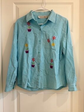 Flowerpot Embroidered Button-Up Shirt